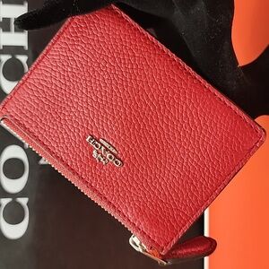 Coach Red Mini Skinny ID Case In Polished Pebble Leather No. 14469B